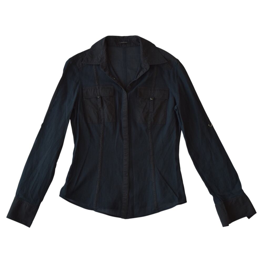 Y2K Elie Tahari Black Semi-Sheer Utility Shirt, Size M